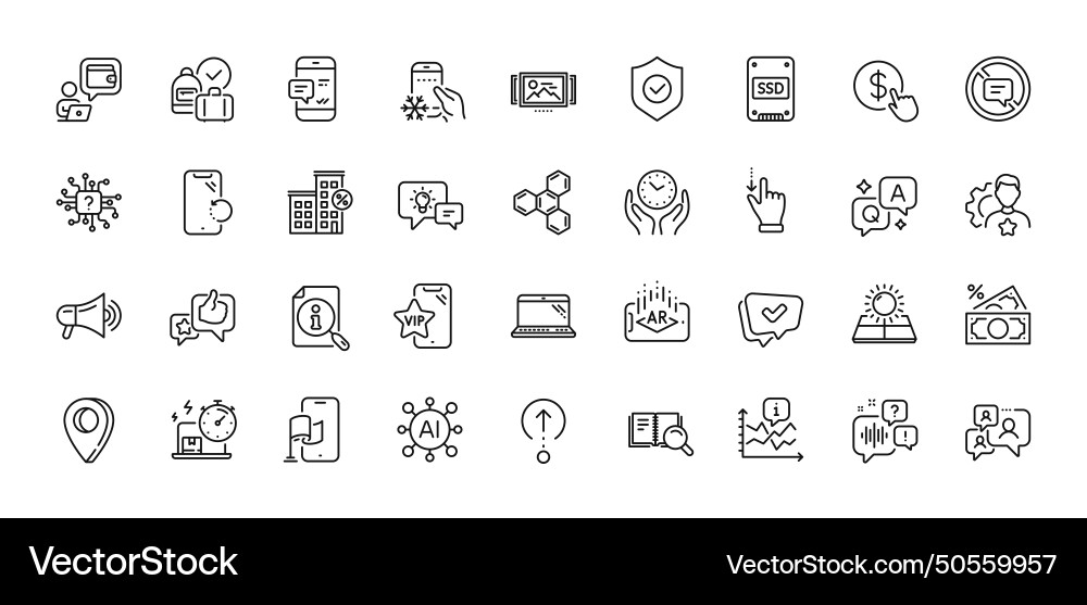 Support chat brand and location app line icons Vector Image