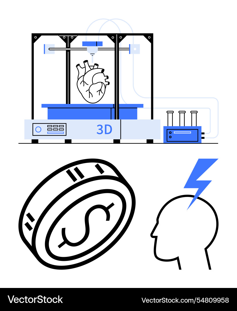3d printing machine creating heart coin 3d printing machine creating heart coin vector image