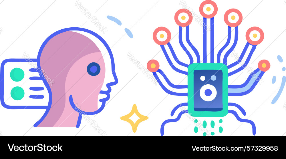 Ai brain and cpu head with circuitry flat concept vector image