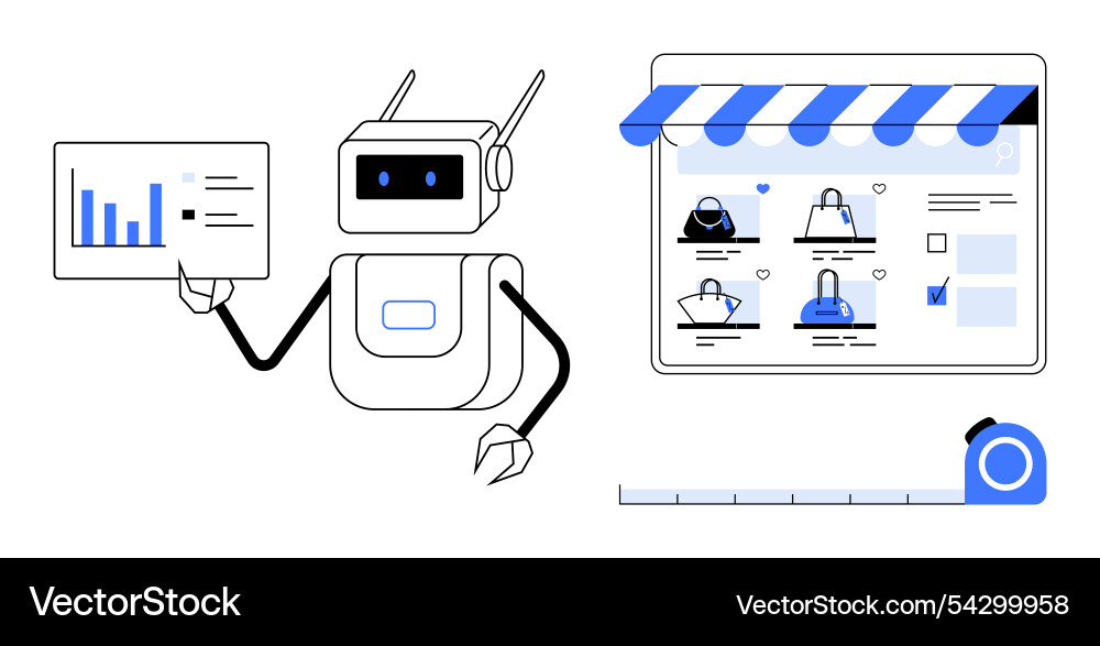 Ai robot presenting data analysis in an online Ai robot presenting data analysis in an online Vector Image