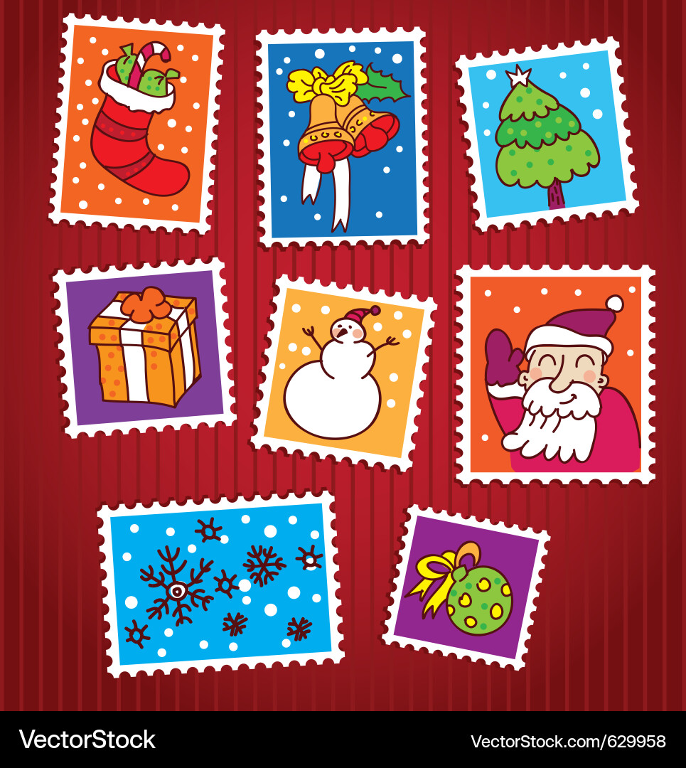 Christmas Stamps Collection Vector Image