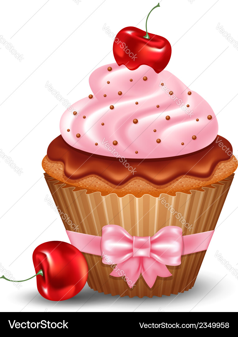 Delicious Cherry Cupcake Royalty Free Vector Image