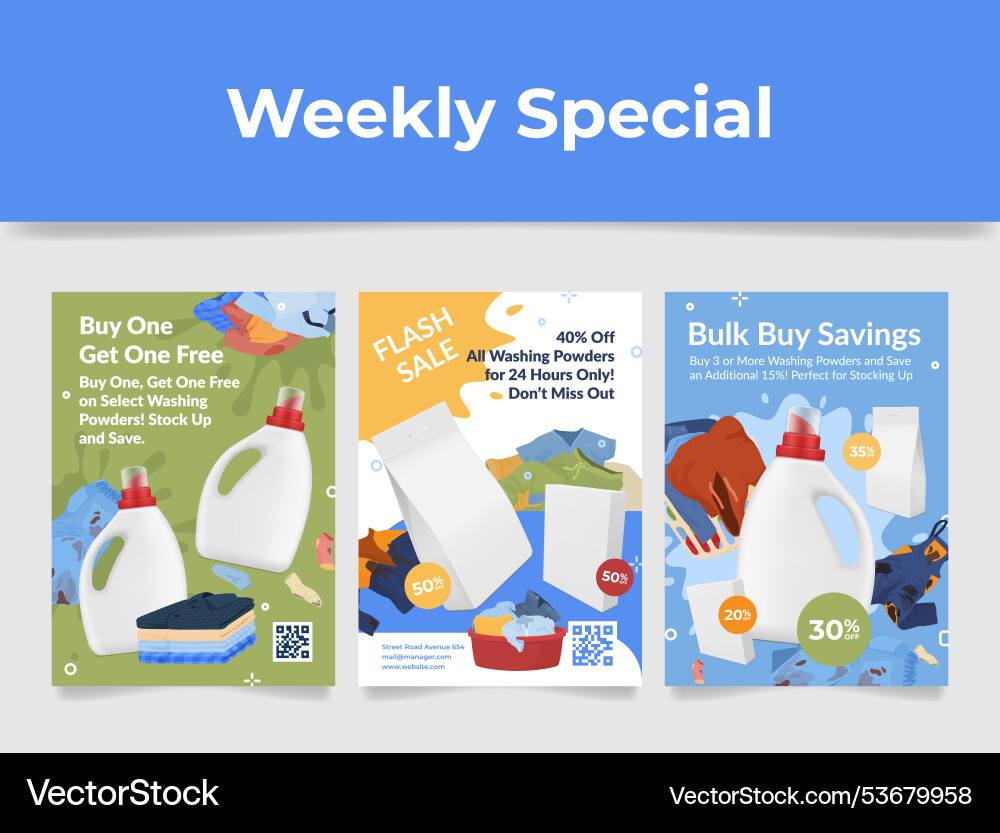 Promotional flyers showcasing deals on washing Promotional flyers showcasing deals on washing vector image