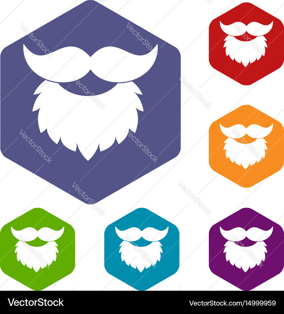 Beard and mustache icons set hexagon Vector Image