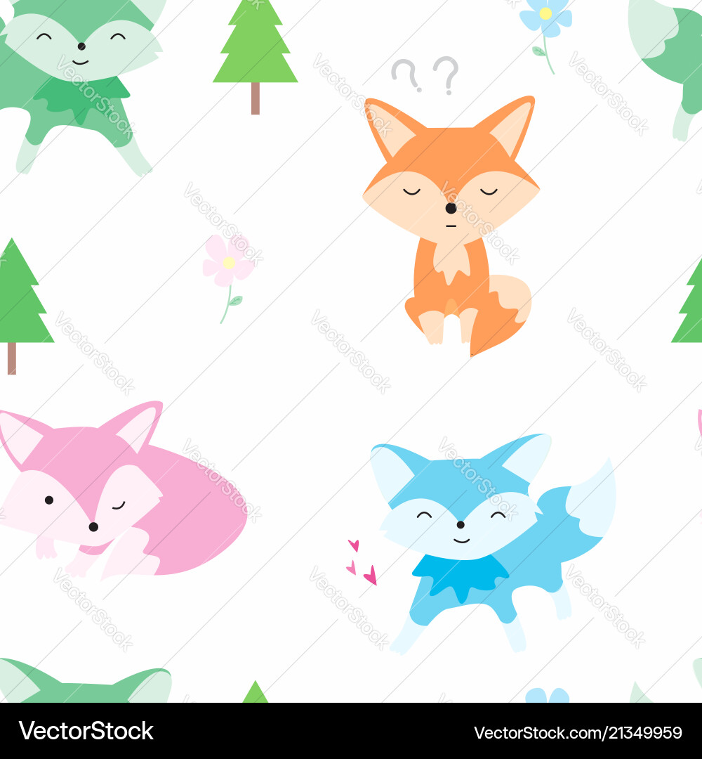Cute little fox and tree seamless pattern Cute little fox and tree seamless pattern vector image