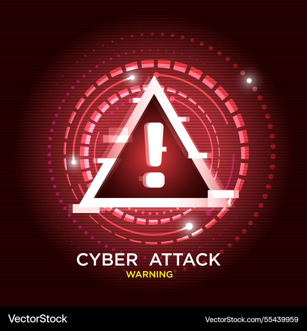 Cyber attack warning with a glowing triangular Cyber attack warning with a glowing triangular vector image