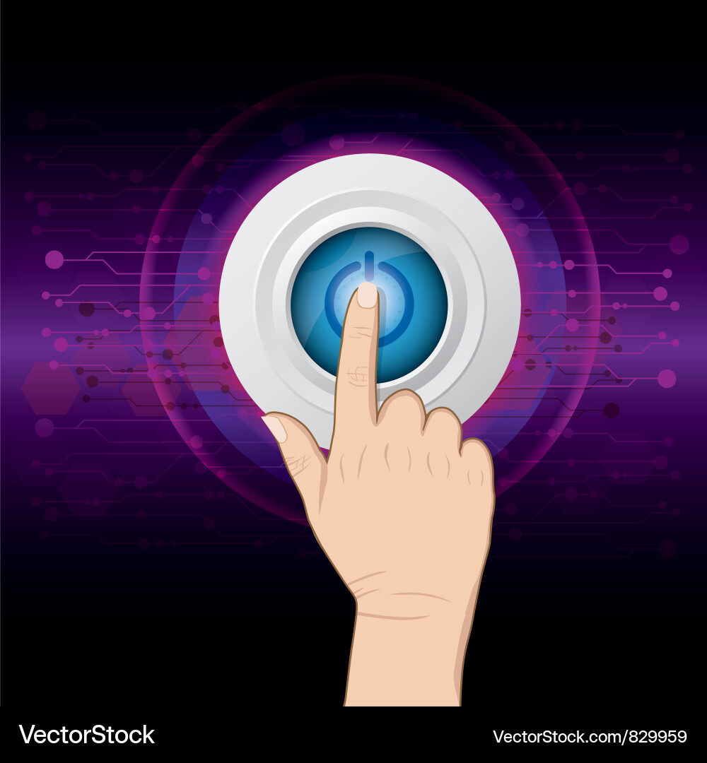 Hand push power button vector image