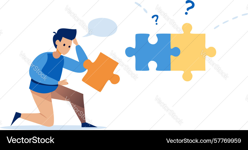 Man solving a puzzle teamwork and collaboration vector image