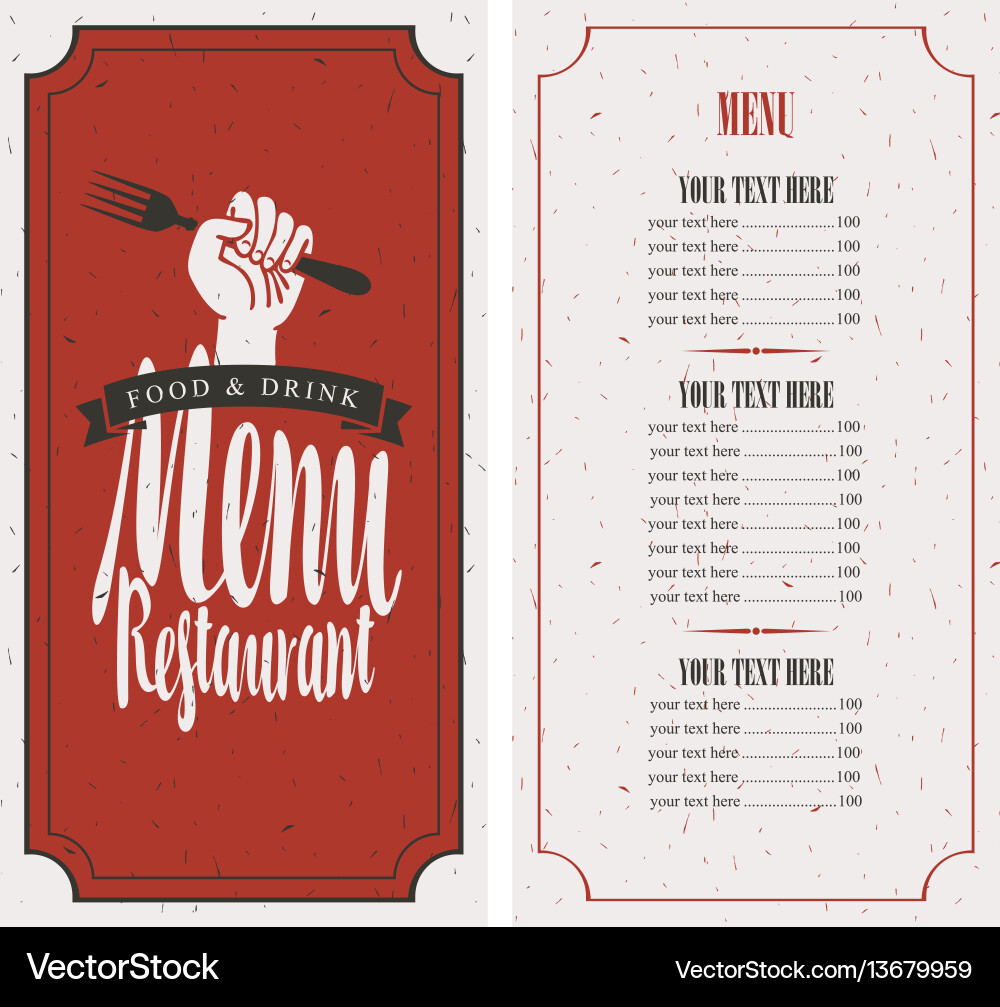 Menu on red background with fork in hand Menu on red background with fork in hand vector image