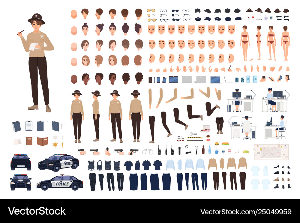 Policewoman constructor set or animation kit Policewoman constructor set or animation kit vector image