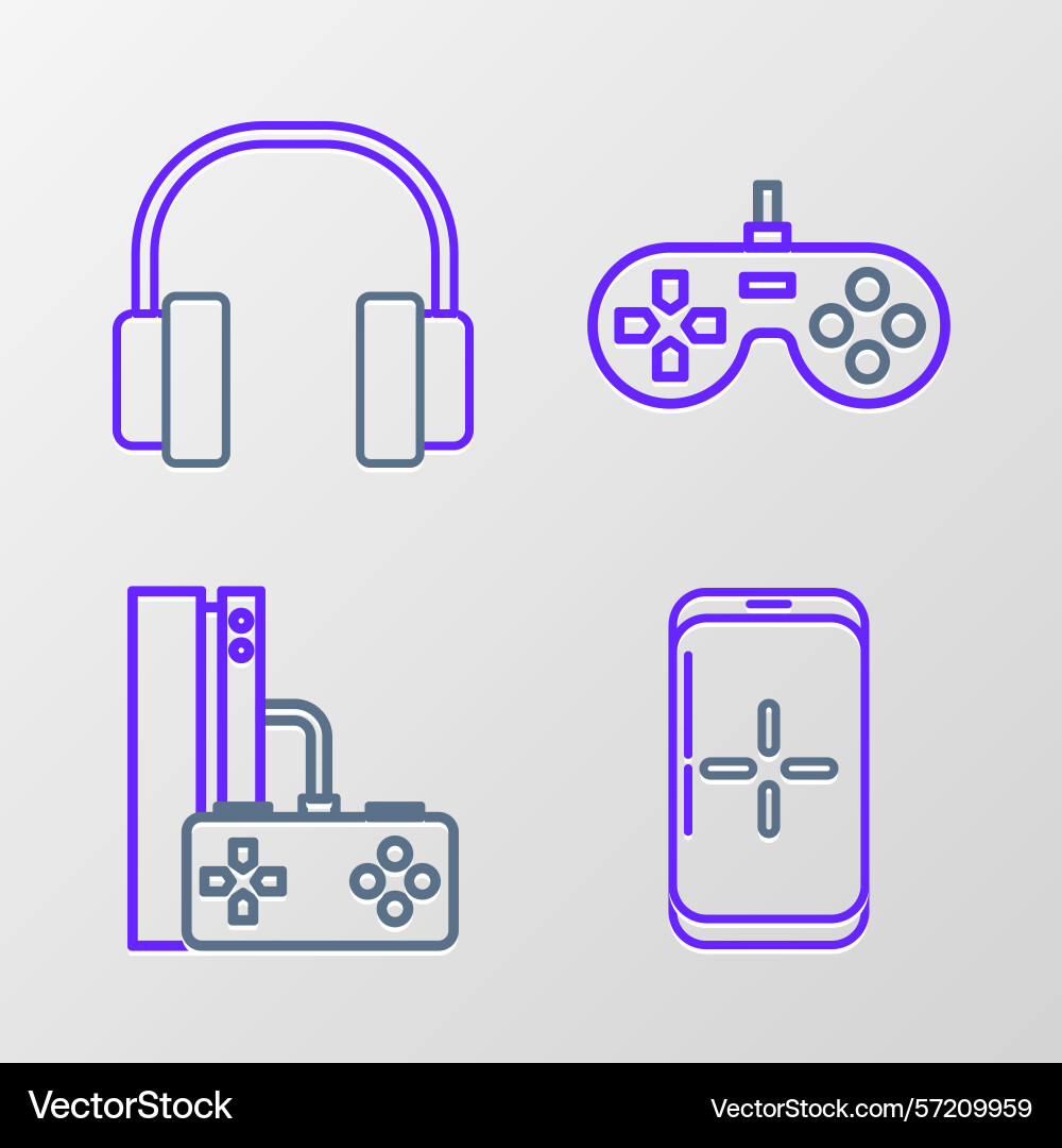 Set line smartphone and playing in game Set line smartphone and playing in game Vector Image