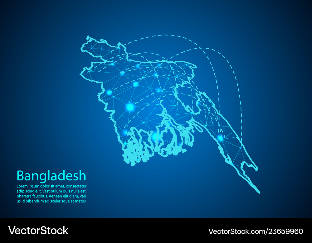Bangladesh map with nodes linked by lines concept Bangladesh map with nodes linked by lines concept vector image