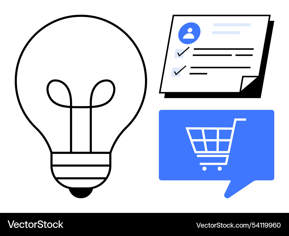 Lightbulb profile form and shopping cart Lightbulb profile form and shopping cart vector image