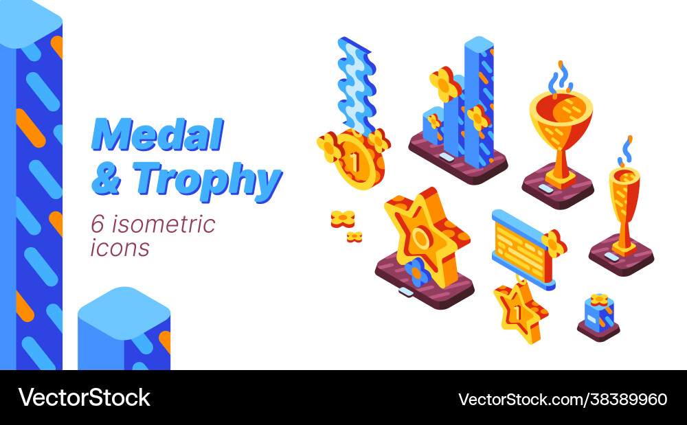 Medaille und Trophäe Wettbewerb isometrische Icons Set Medaille und Trophäe Wettbewerb isometrische Icons Set vektorbild
