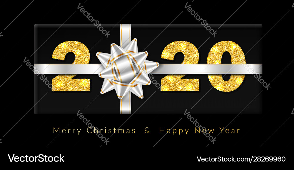 Merry christmas card 3d gift box white ribbon Merry christmas card 3d gift box white ribbon vector image