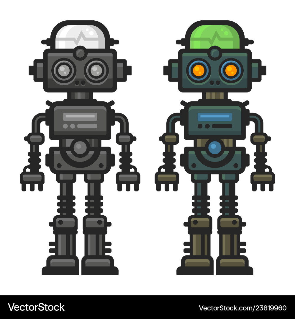 Old flat style robot set on white background vector image