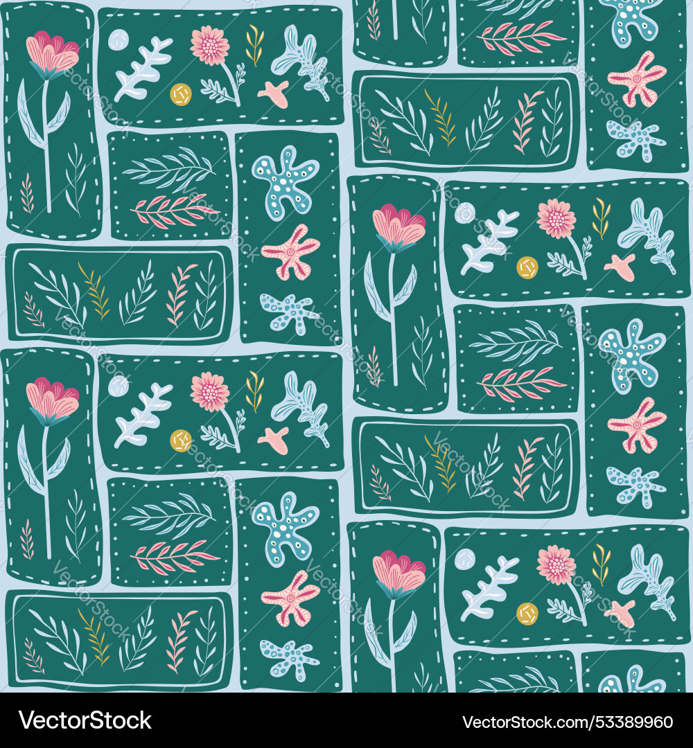 Patchwork-style abstract floral seamless pattern Patchwork-style abstract floral seamless pattern vector image