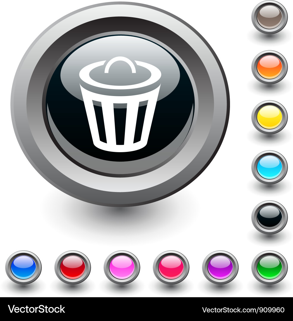 Round Trash Bin Button Vector Image