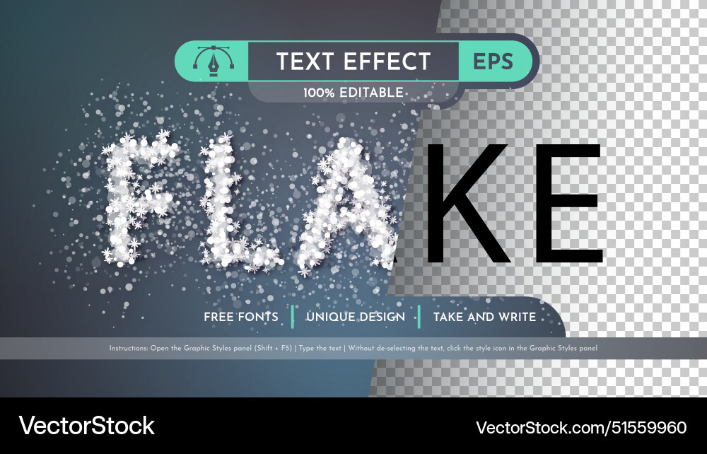 Snowflakes - editable text effect font style Vector Image