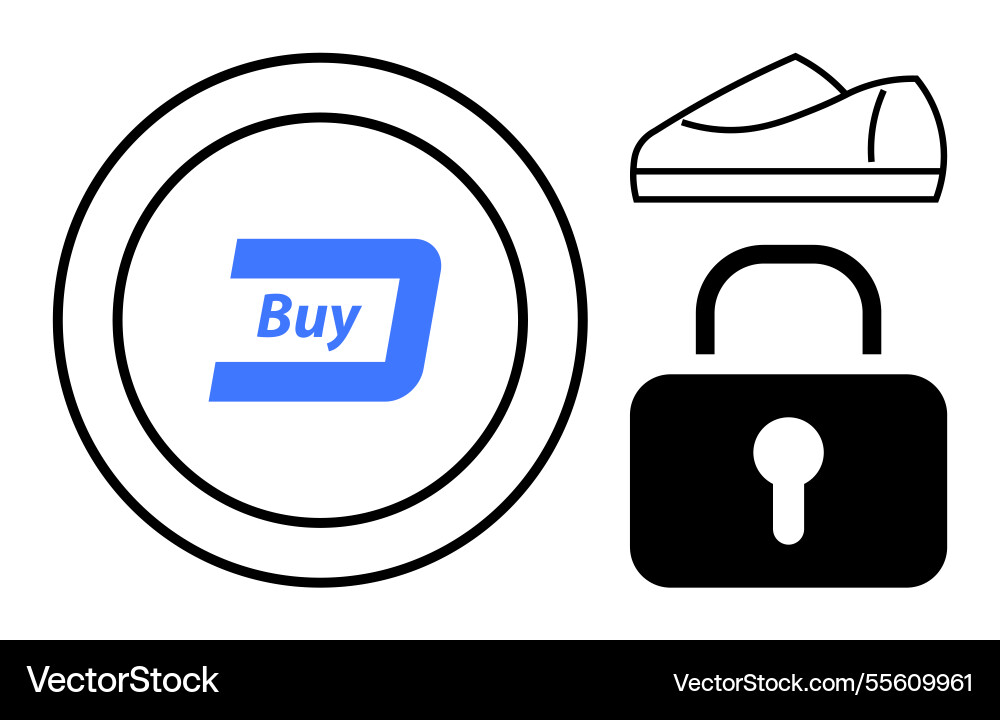 Digital shopping button shoe and security lock Digital shopping button shoe and security lock vector image