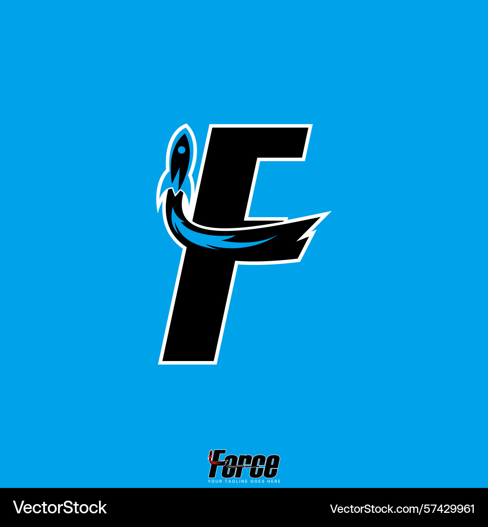 Initial f font with rocket jet force monogram tech Vector Image