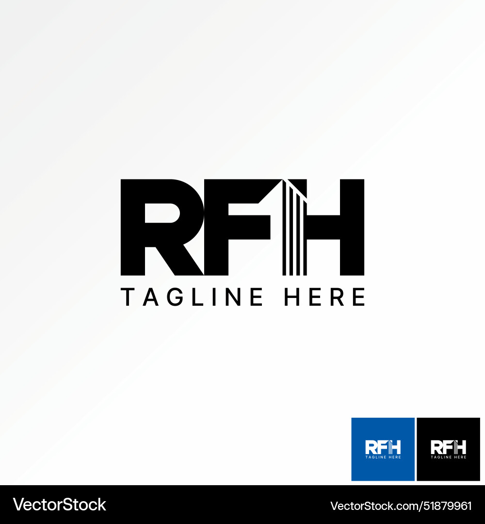 Initial rfh font negative space building property Initial rfh font negative space building property vector image