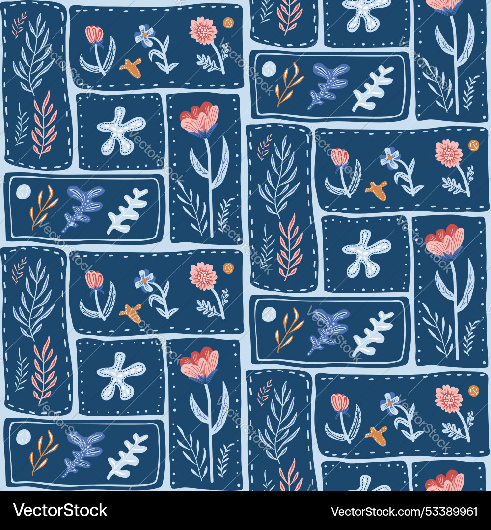 Patchwork-style abstract floral seamless pattern Patchwork-style abstract floral seamless pattern vector image