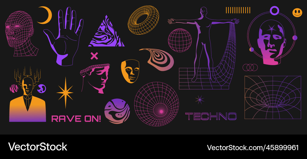 Psychedelic Rave Grid Set Royalty Free Vector Image