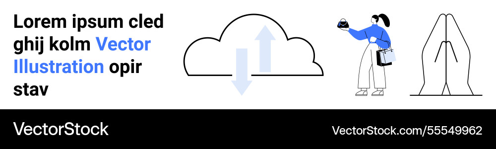 Cloud data sync concept with user holding device Cloud data sync concept with user holding device vector image