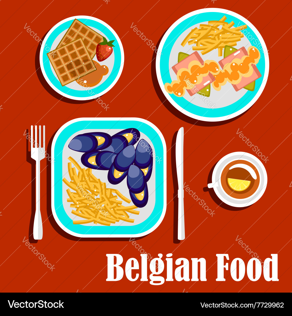 Delicious lunch of belgian cuisine vector image