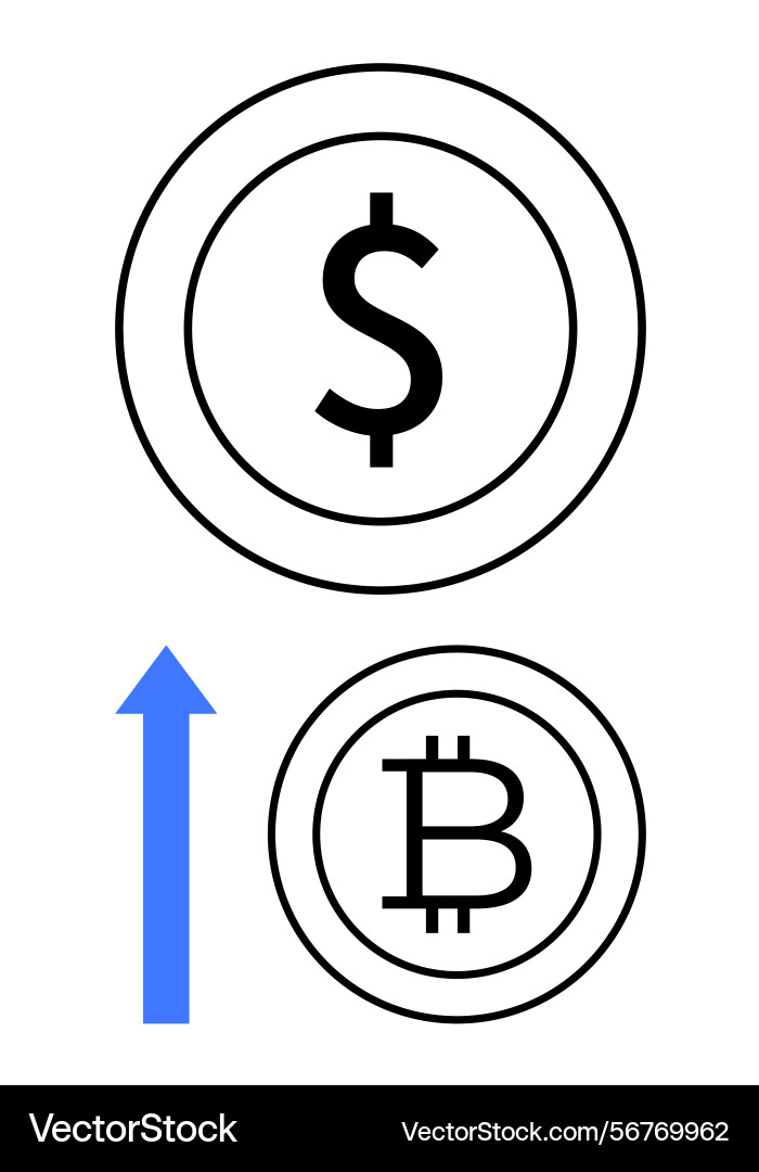 Dollar to bitcoin conversion with upward trend Dollar to bitcoin conversion with upward trend Vector Image