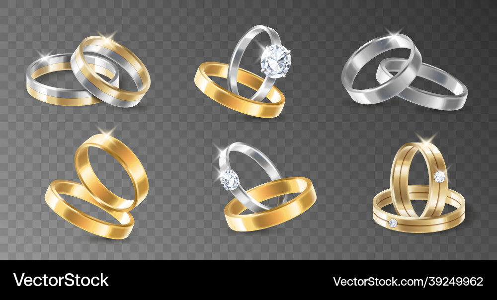 Realistic 3d shining set of engagement wedding Realistic 3d shining set of engagement wedding vector image