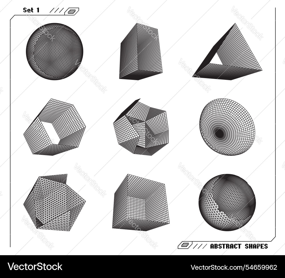 Set of abstract 3d wireframe shapes or elements Set of abstract 3d wireframe shapes or elements vector image