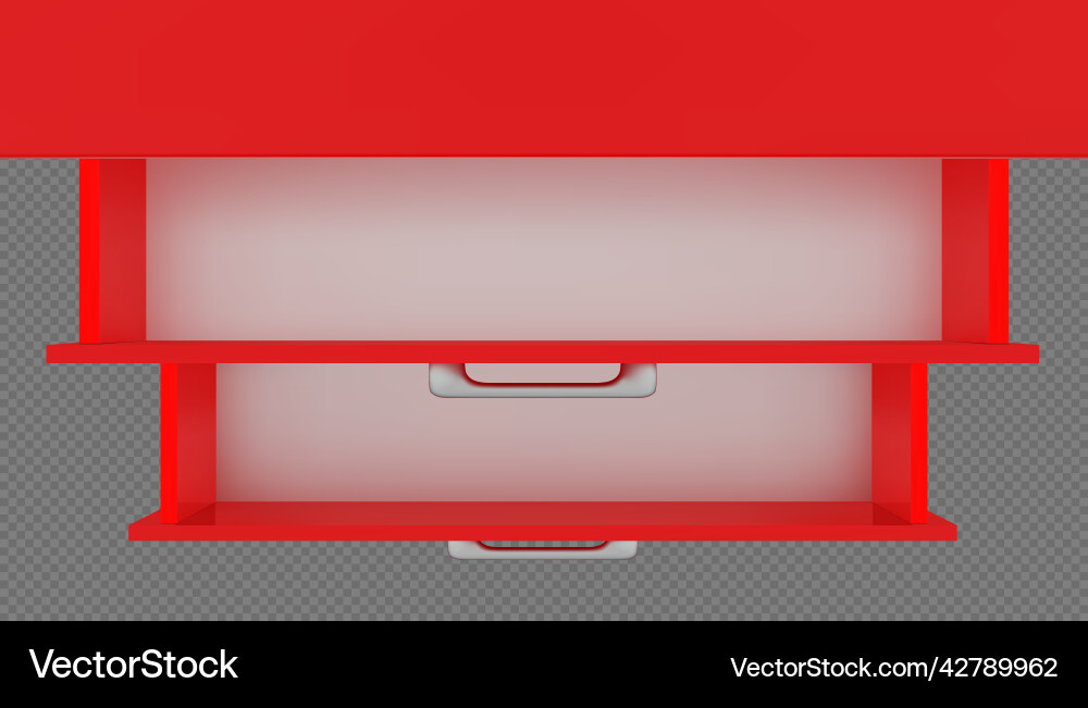 Top view of two red empty open drawers cabinet Top view of two red empty open drawers cabinet vector image