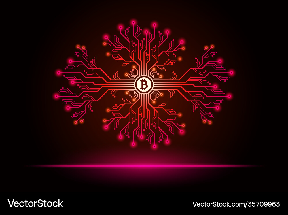 Bitcoin mining concept printed circuit board vector image
