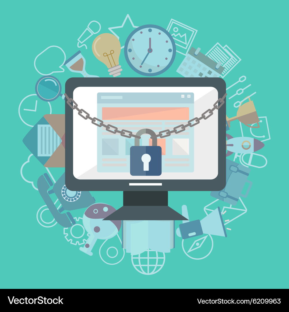 Flat of security center lock with chain around Vector Image