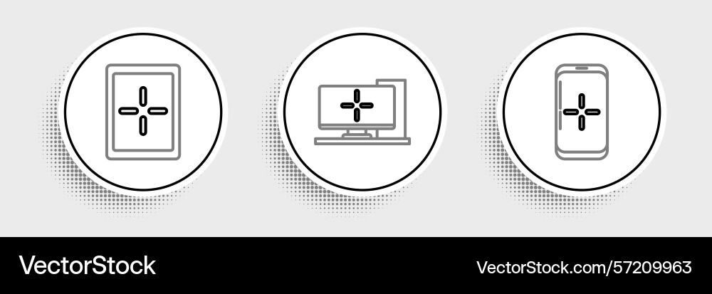 Set line smartphone and playing in game tablet Vector Image