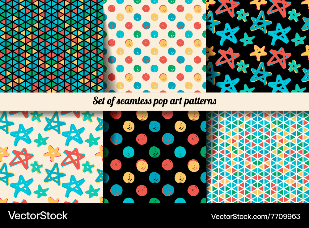 Set seamless patterns in the style of pop art vector image