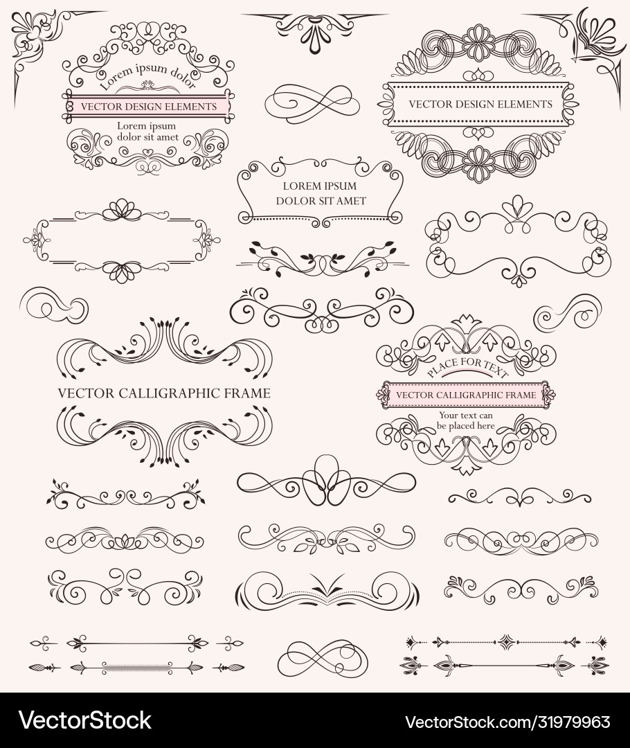 Verschiedene Kalligraphikrahmen und Muster festlegen Verschiedene Kalligraphikrahmen und Muster festlegen vektorbild