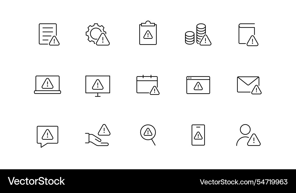 Warning line icons alert sign error set Vector Image