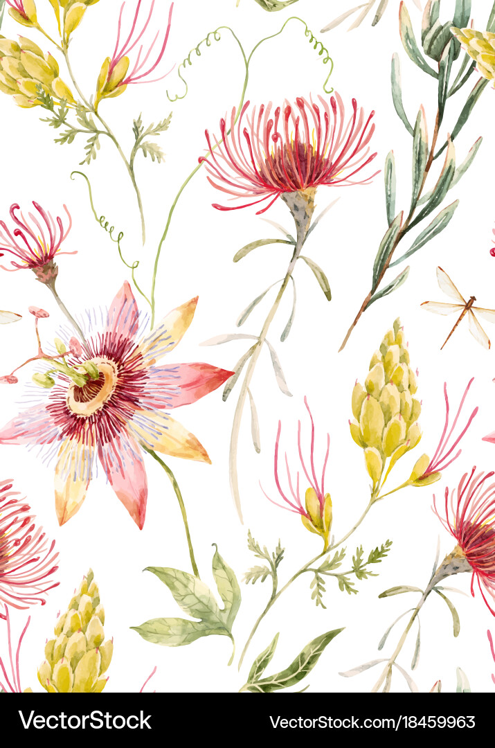 Watercolor Floral Seamless Pattern Vector Image