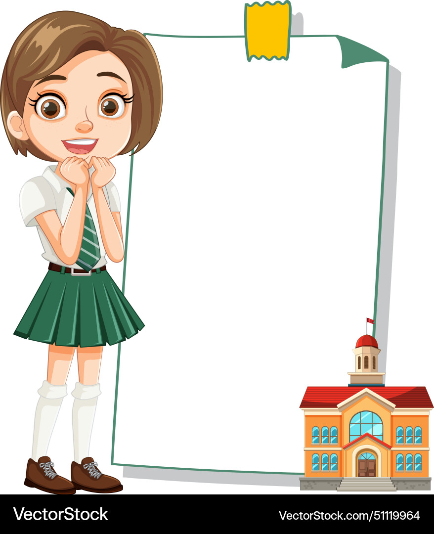 Junges Mädchen in Uniform mit leerem Papier Junges Mädchen in Uniform mit leerem Papier vektorbild