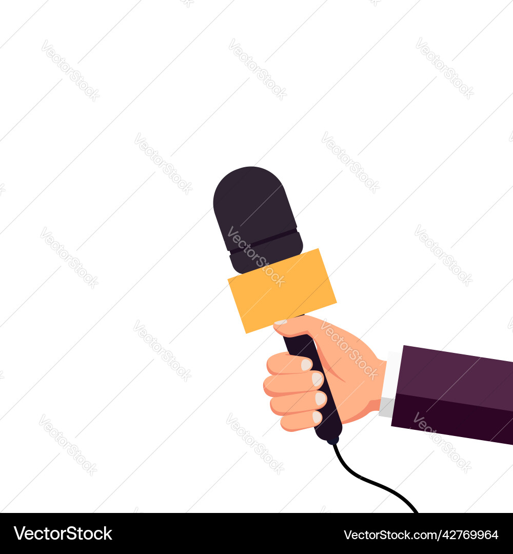 Microphone in hand for poll question and quiz Vector Image