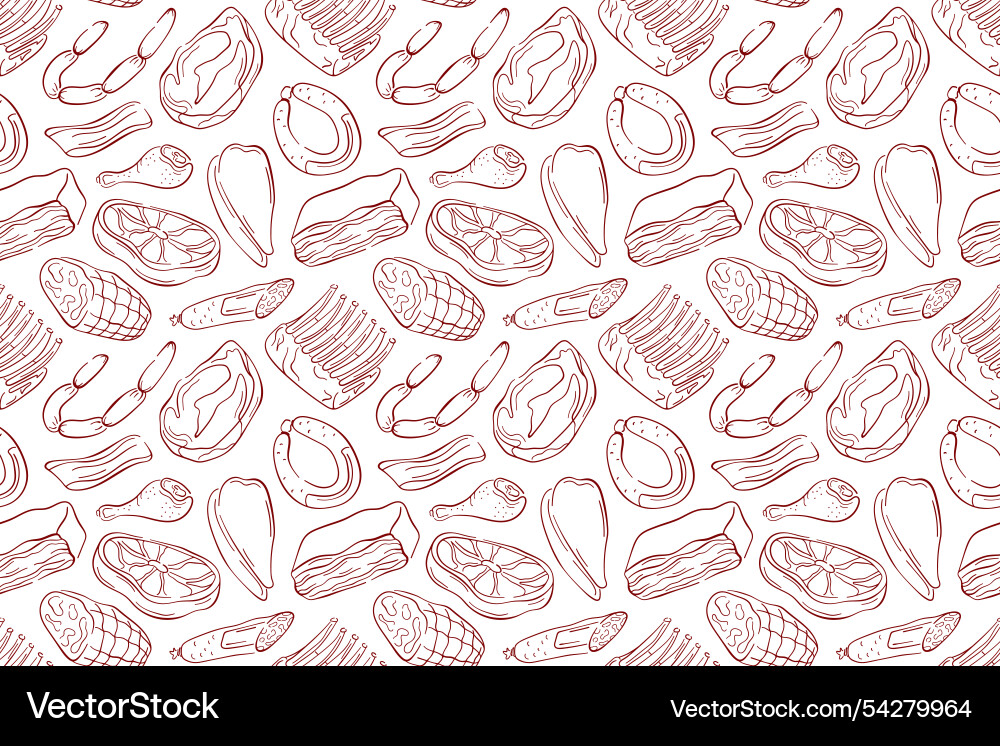 Seamless meat pattern with various cuts and types Vector Image