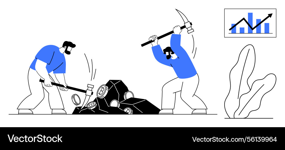 Workers mining rocks with tools while tracking Workers mining rocks with tools while tracking vector image