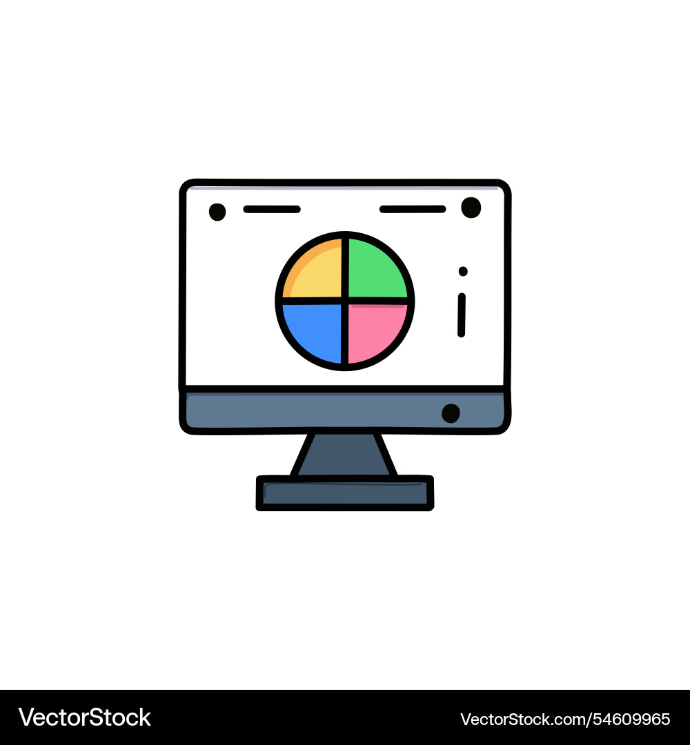 Computer with pie chart icon filled flat design Computer with pie chart icon filled flat design vector image