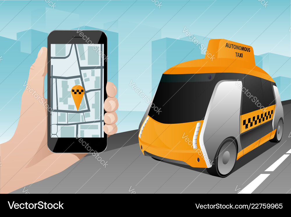 Control of autonomous taxi by mobile app Vector Image