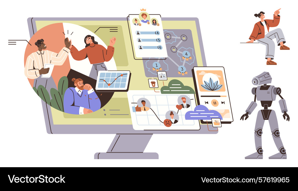 Digital collaboration and ai integration in team Digital collaboration and ai integration in team vector image