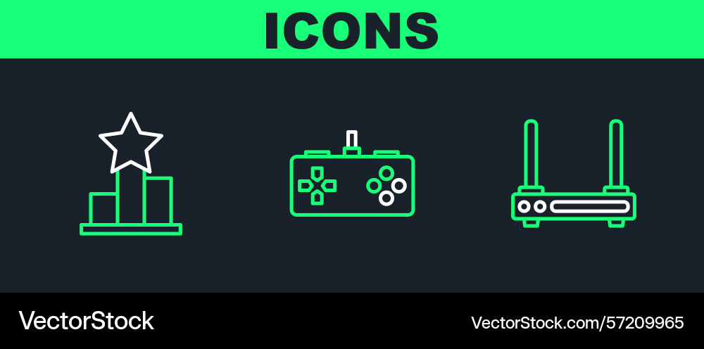 Set line router and wi-fi signal star gamepad vector image