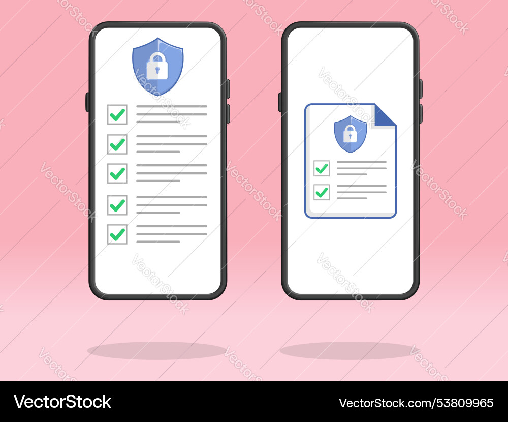 Smartphone checklist shield lock security file Smartphone checklist shield lock security file vector image